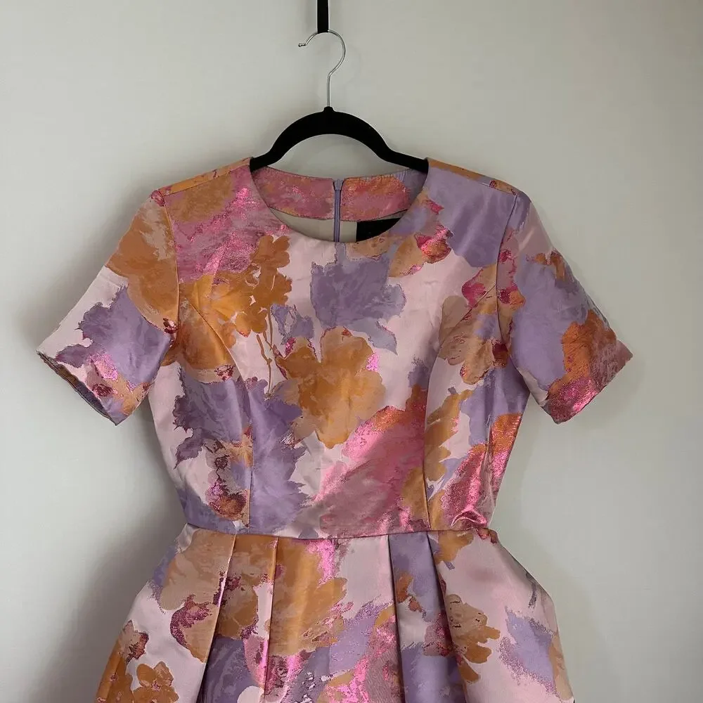 Io Couture Floral Foliage Pastel Fit & Flare Pleated Structured Mini Dress US 40 - Picture 4 of 12